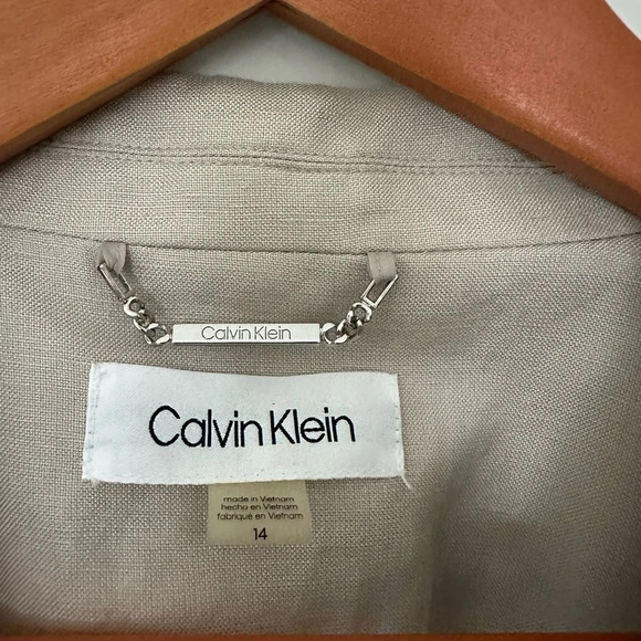 CALVIN KLEIN Beige Women Linen Blazer 3/4 Cuffed Sleeves Size 14 - Picture 4 of 10